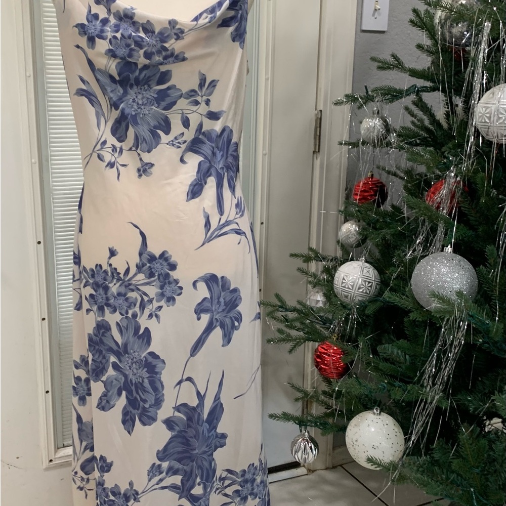 G by Guess Cream and Blue Floral Maxi Dress